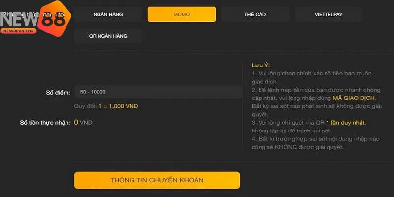 Những điều kiện bắt buộc khi nạp tiền New88 Những điều kiện bắt buộc khi nạp tiền New88